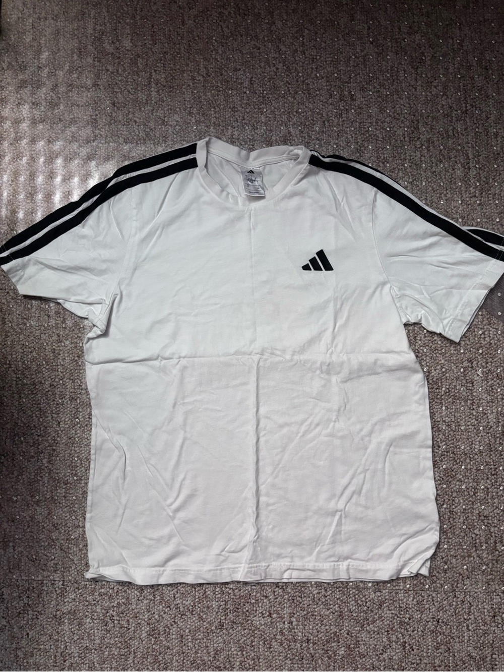 adidas White Short-Sleeve Tee with Black Shoulder Stripes